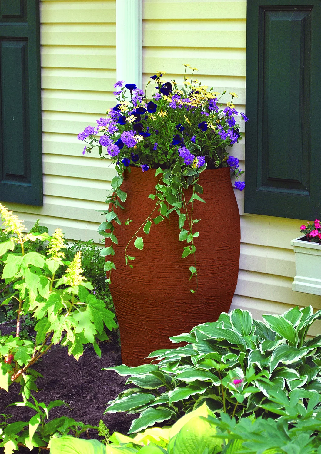Rescue 50 Gallon Flatback Stoneware Urn Rain Barrel, 50 Gallons, Terracotta