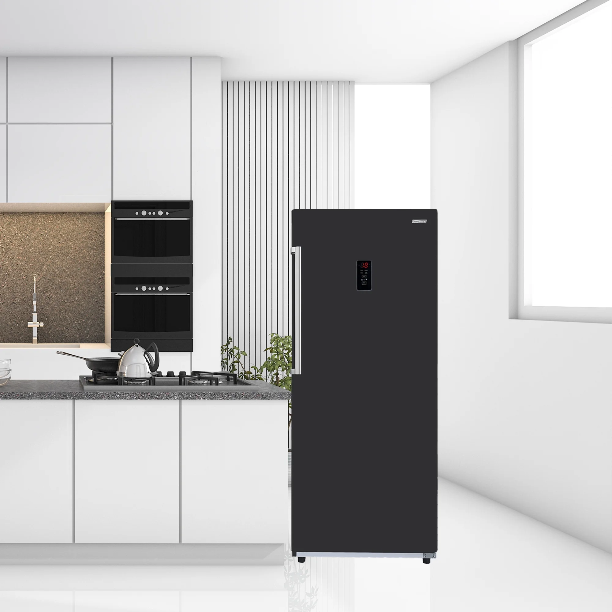 Conserv 17 cu. ft Convertible Upright Freezer/Refrigerator in Black with Reversible Door, Low Sound and High-Temperature Alarm
