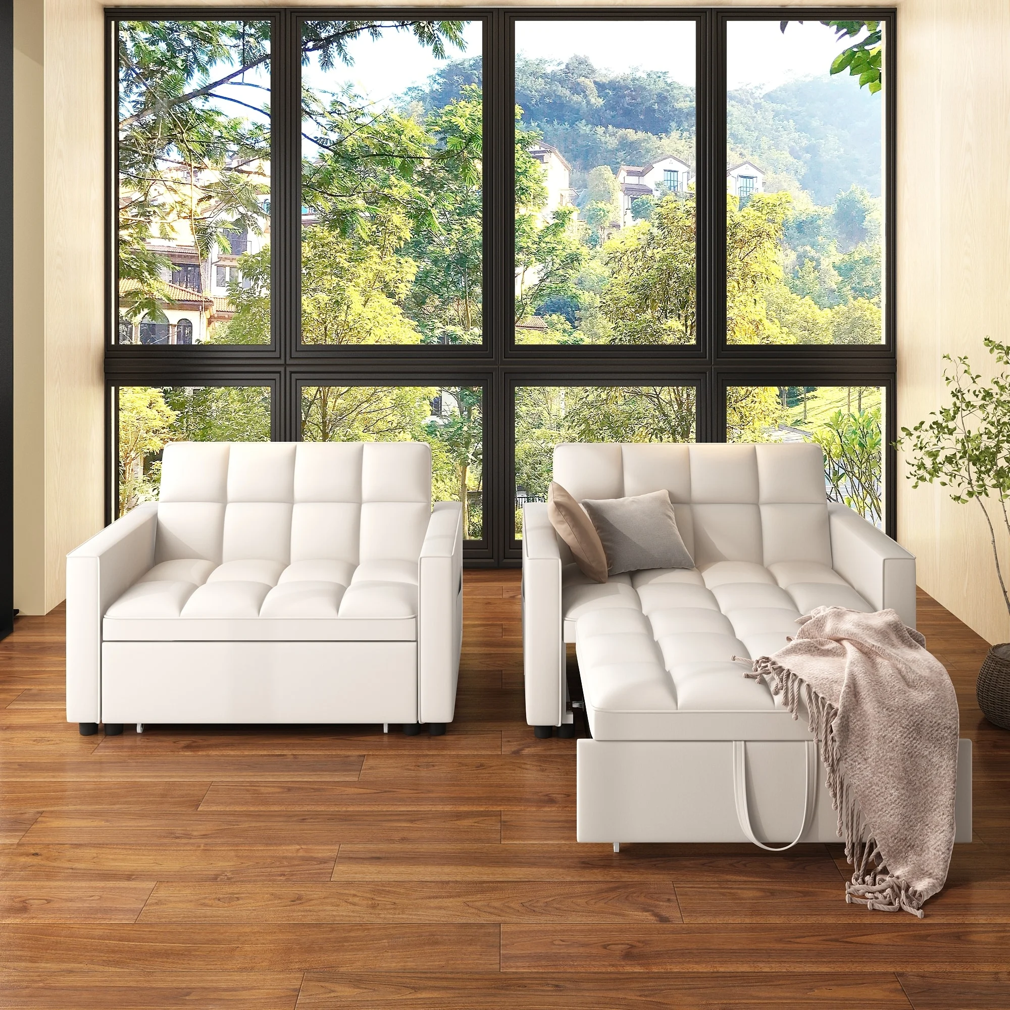 Sleeper Sofa Couch Bed 3-1 Loveseat Sleeper with Pullout Bed Off white