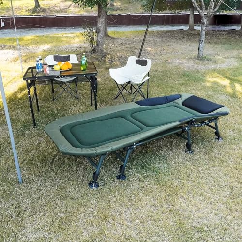 XXL Camping Cots for Adults 330Lbs with Carry Bag, Heavy Duty Folding Bed with Soft Padded Cushion, Portable Military Cot for Hunting, 180° Adjustable Reclining Outdoor Lounger