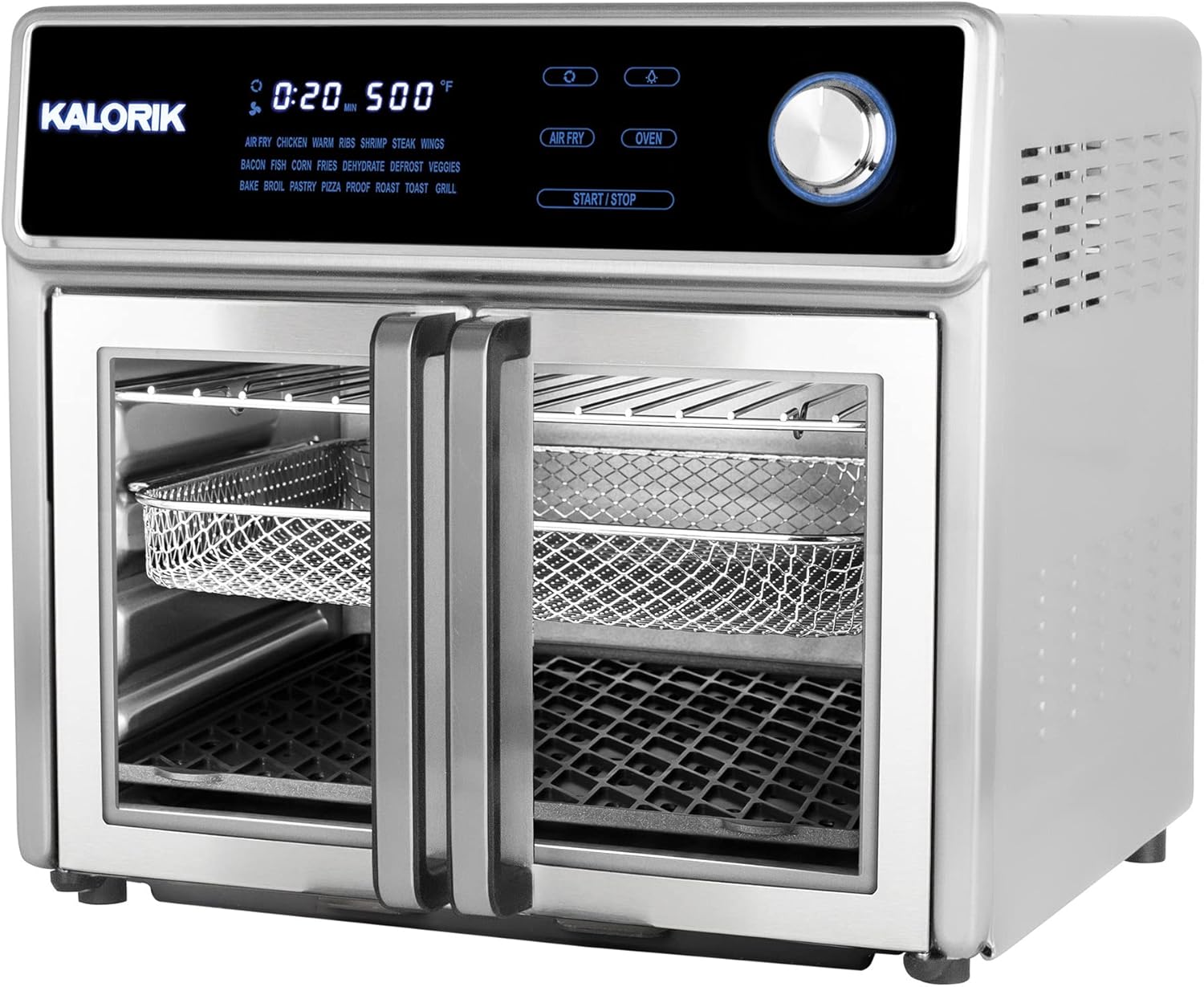Kalorik 26 Quart Maxx Digital Air Fryer Oven Combo - Rotisserie, Grill, 1700W, Black & Stainless Steel