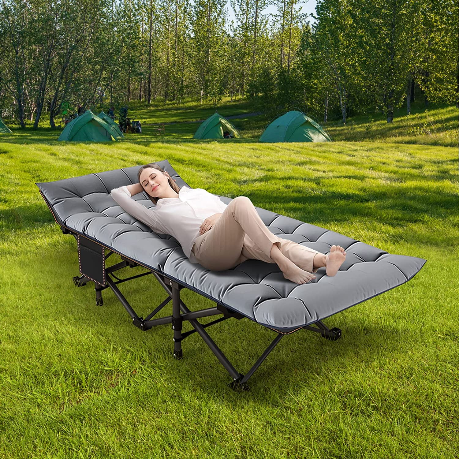 Slsy Folding Bed with 3.3 Inch 2 Sided Mattress & Carry Bag for Adults & Kids, Camping Cot, Sleeping Cot, Folding Guest Bed, Heavy Duty Supports 880 Lbs