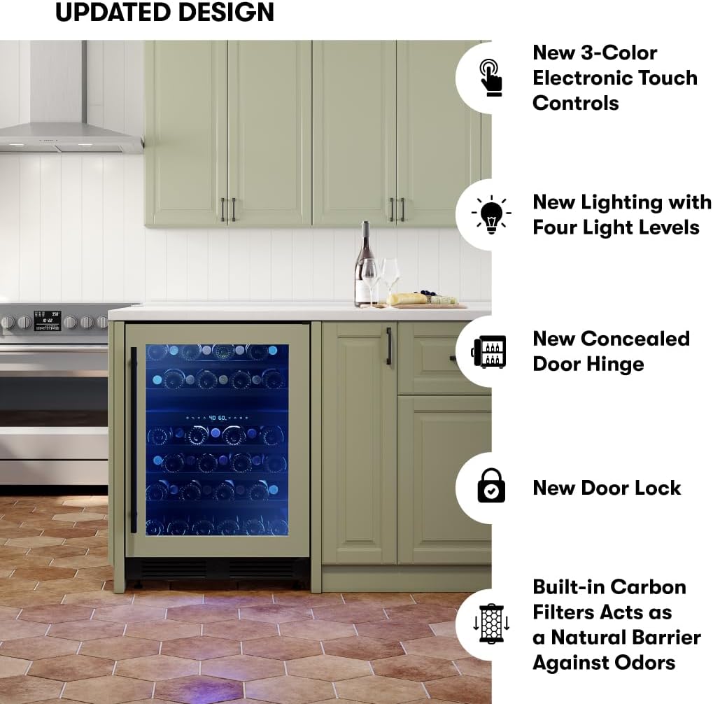 Zephyr Presrv 24" Wine Fridge Dual Zone Panel Ready Under Counter - Countertop Wine Cooler Cellars Small Cabinet Wine Refrigerator Home Bar Chiller Freestanding ENERGY Star certified, 45 Bottles