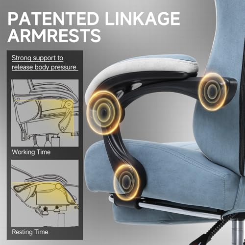 GTPLAYER Office Chair, Gaming Computer Desk Fabric Chair with Footrest, High Back Ergonomic Office Chair with Pocket Spring Lumbar Support and Linkage Armrests Adjustable Height Swivel for Home Task