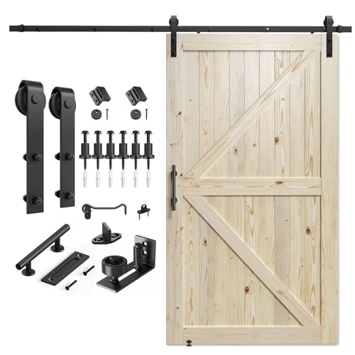 SMARTSTANDARD 36in x 84in Sliding Barn Door with 6.6ft Barn Door Hardware Kit Included, Unfinished Solid Spruce Wood Door, Assembly Required, DIY, Stainable, Natural