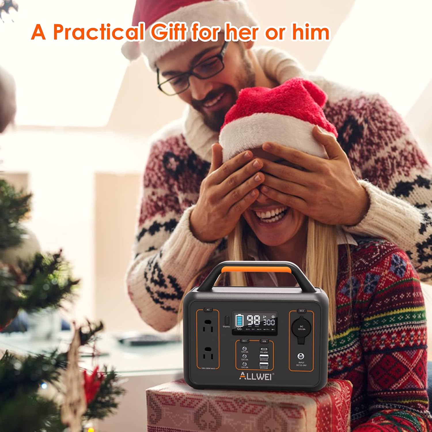 ALLWEI Portable Power Station, 280Wh Backup Lithium Battery, Regulated DC for mini Cooler, USB-C PD60W, 300W Pure Sine Wave AC Outlet Solar Power Generator for Outdoors Camping Travel Emergency