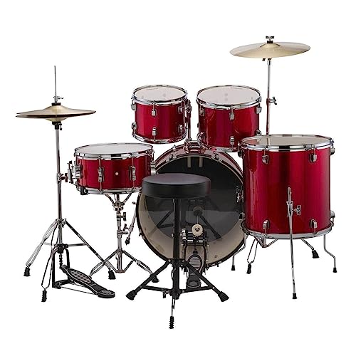 Ludwig Accent 5-piece Complete Drum Set - 22-inch Bass Drum and Cymbals, Red Sparkle