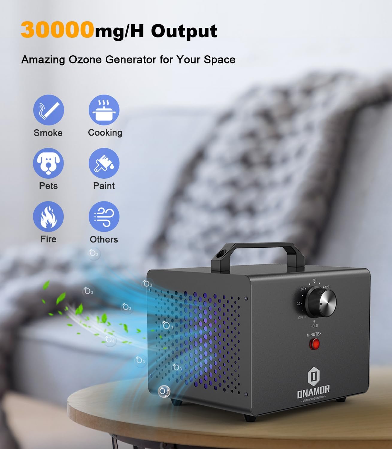 Bundle | Ozone Generator 30000mg/h - 40000mg/h (Black & Blue) - Ozone Machine Ionizer & O3 Deodorizer for Home, Smoke, and Pet Room.