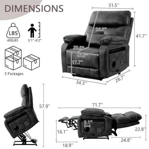 Dual Motor Power Lift Recliner Chair for Adult & Elderly, Infinite Position Lay Flat Lift Chair with Heat & Massage, Cup Holder, Lumbar Pillow, Wireless Charger, USB Ports, Leather (Beige)