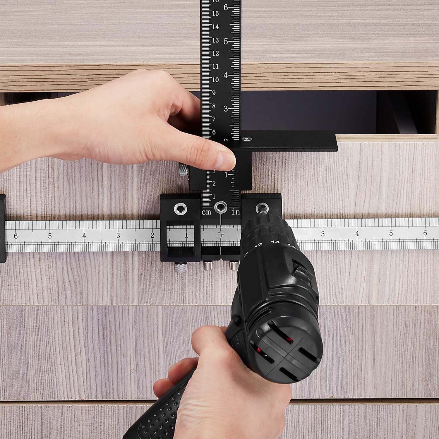 ASCENDAS Cabinet Hardware Jig, Aluminum Alloy Cabinet Jig for Handles and Pulls, Drill Guide Sleeve Drawer Pull Jig Tool for Cabinet Doors Knobs and Drawer Pulls