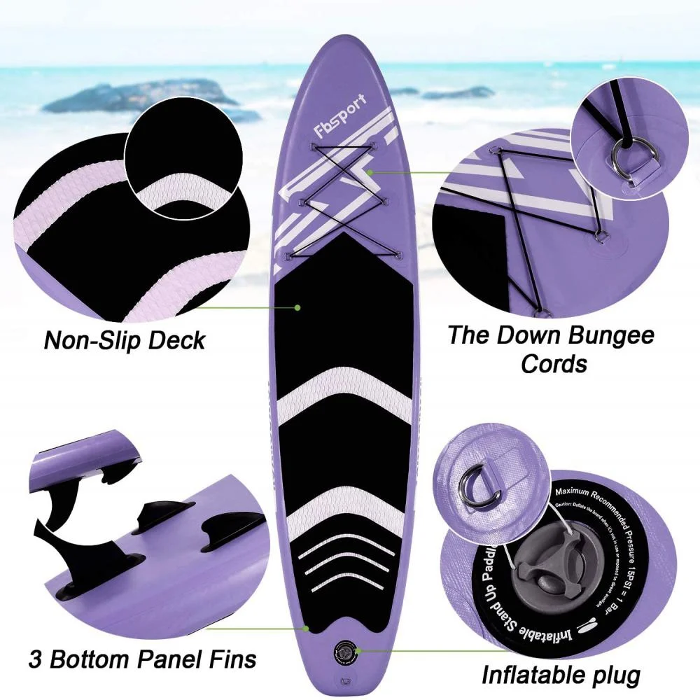 FBSPORT Inflatable Paddle Board, Stand UP Inflatable Surfboard iSUP with Pump 10.6ft Length(Purple)