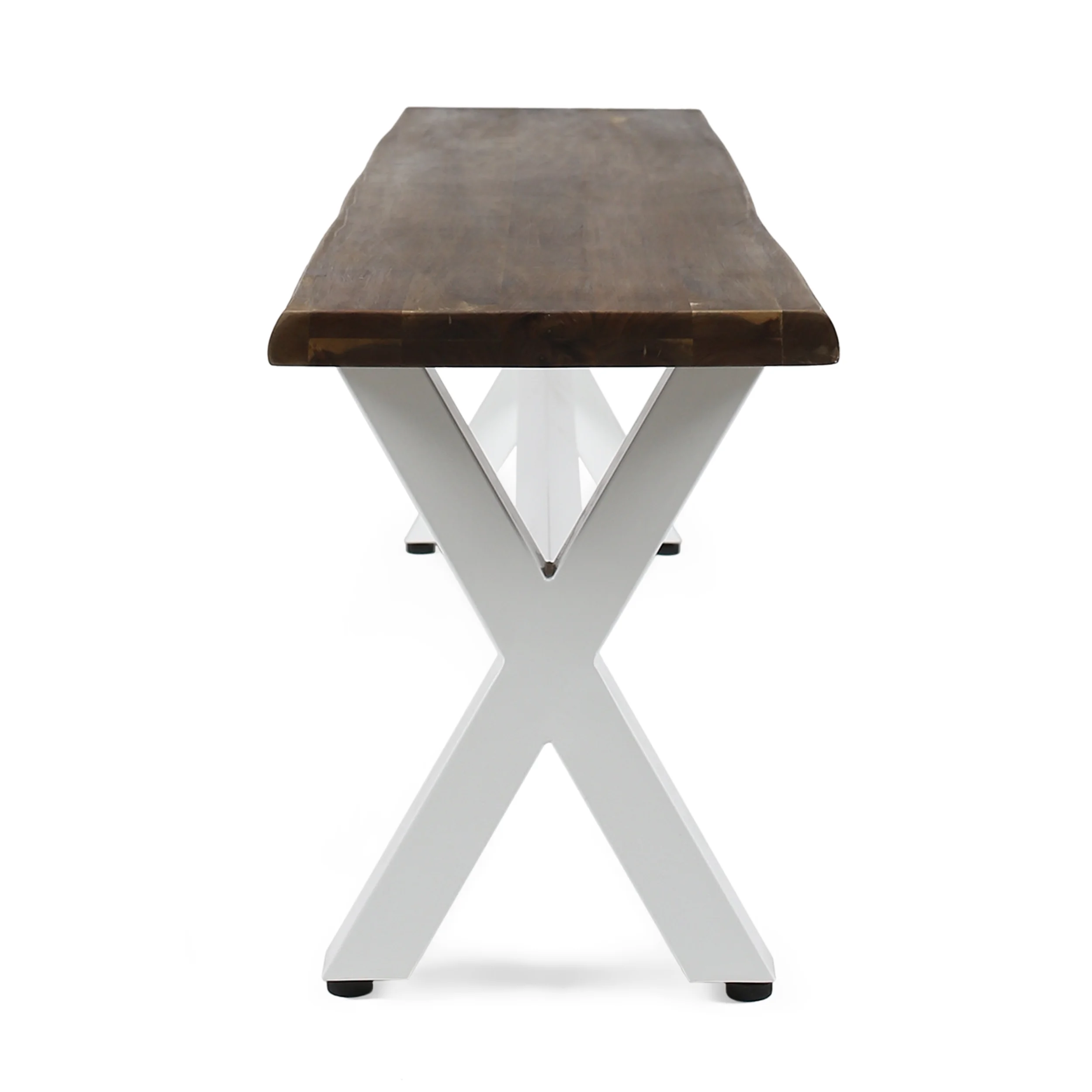 Cassie Outdoor Acacia Wood Dining Bench with Iron Legs, Dark Oak and White Rustic Metal