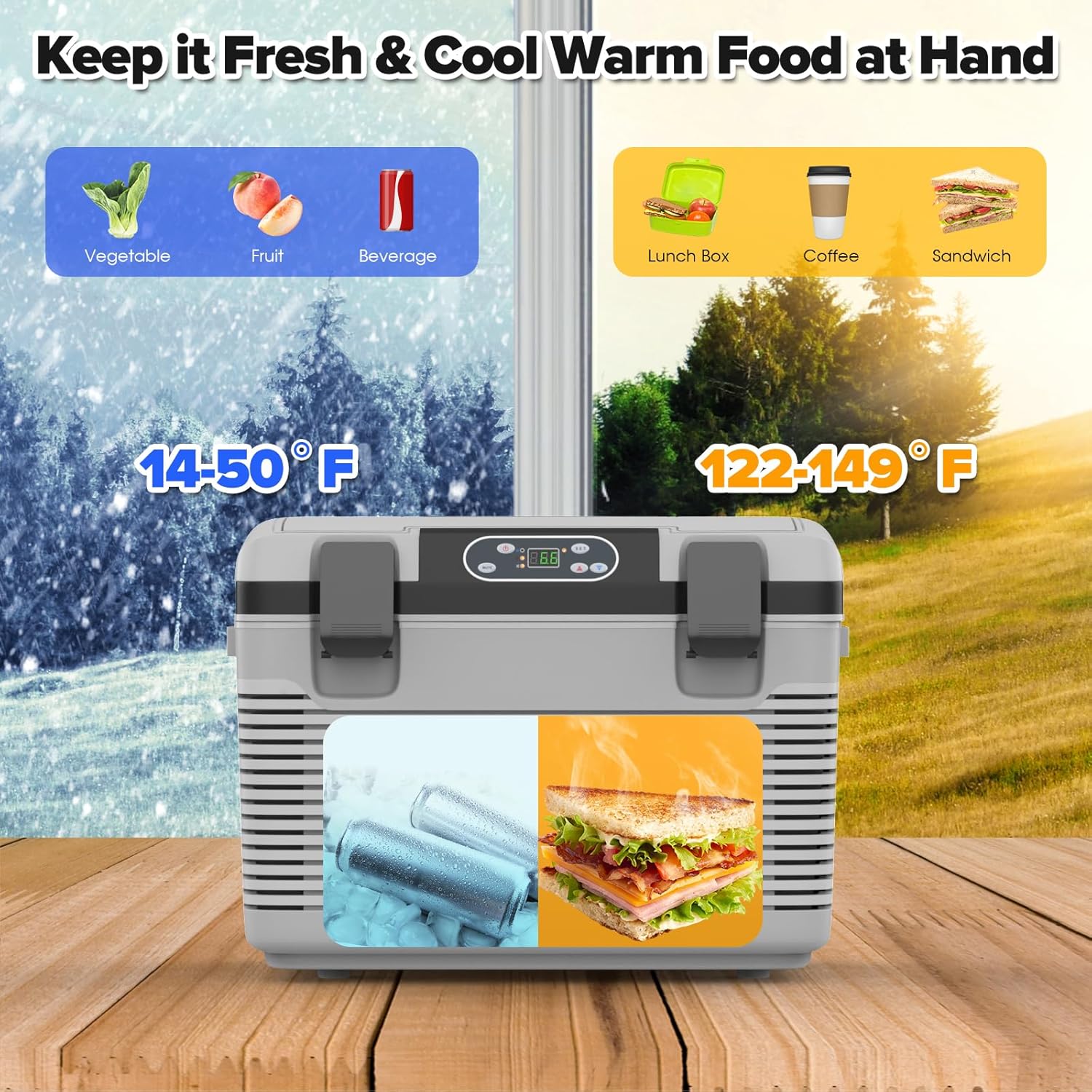 12V Car Refrigerator 21 QT(20L) Portable Electric Cooler/Warmer with 12 Volt DC &110V AC, Thermoelectric Fridge Plug in Cooler for Car, Vehicle, Travel, Camping, Outdoor, Grey