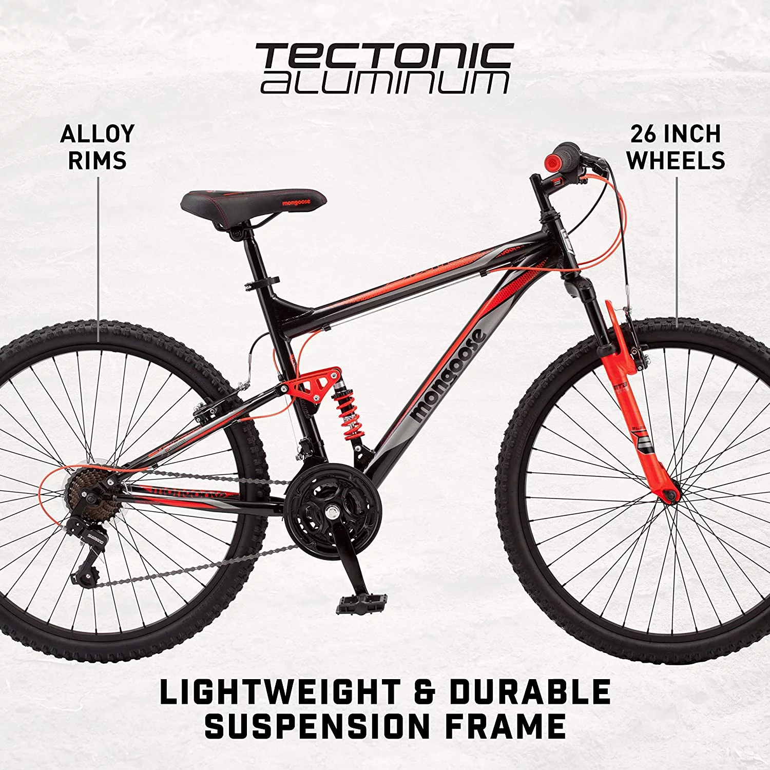 Mongoose Status 2.2 Men's with Full and Suspension 26 In. Bicycle, Black - Curated Treasures Market