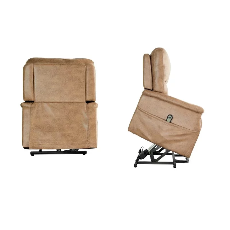 Nathaniel Home Polished Microfiber Power Lift Recliner, Breathable Leather Power Lift Chair, Home Sofa Chairs with Lumbar Support, Mocha