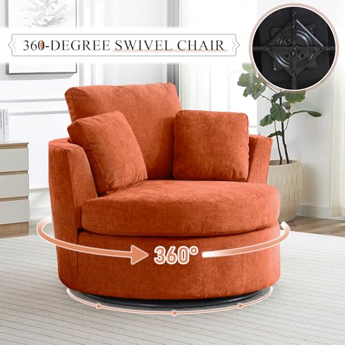 Chair and A Half with Ottoman, 360° Swivel Accent Barrel Chair Modern Comfy Round Reading Sofa Swivel Chairs Circle Lounge Chair for Bedroom Living Room w/4 Pillow Lower Seating Heigh (White, Large)