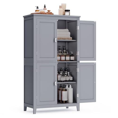 VASAGLE Bathroom Floor Storage Cabinet, Bathroom Storage Unit, Freestanding Cabinet with 4 Doors, Adjustable Shelves, 11.8 x 23.6 x 43.3 Inches, Forest Green UBBC552C01