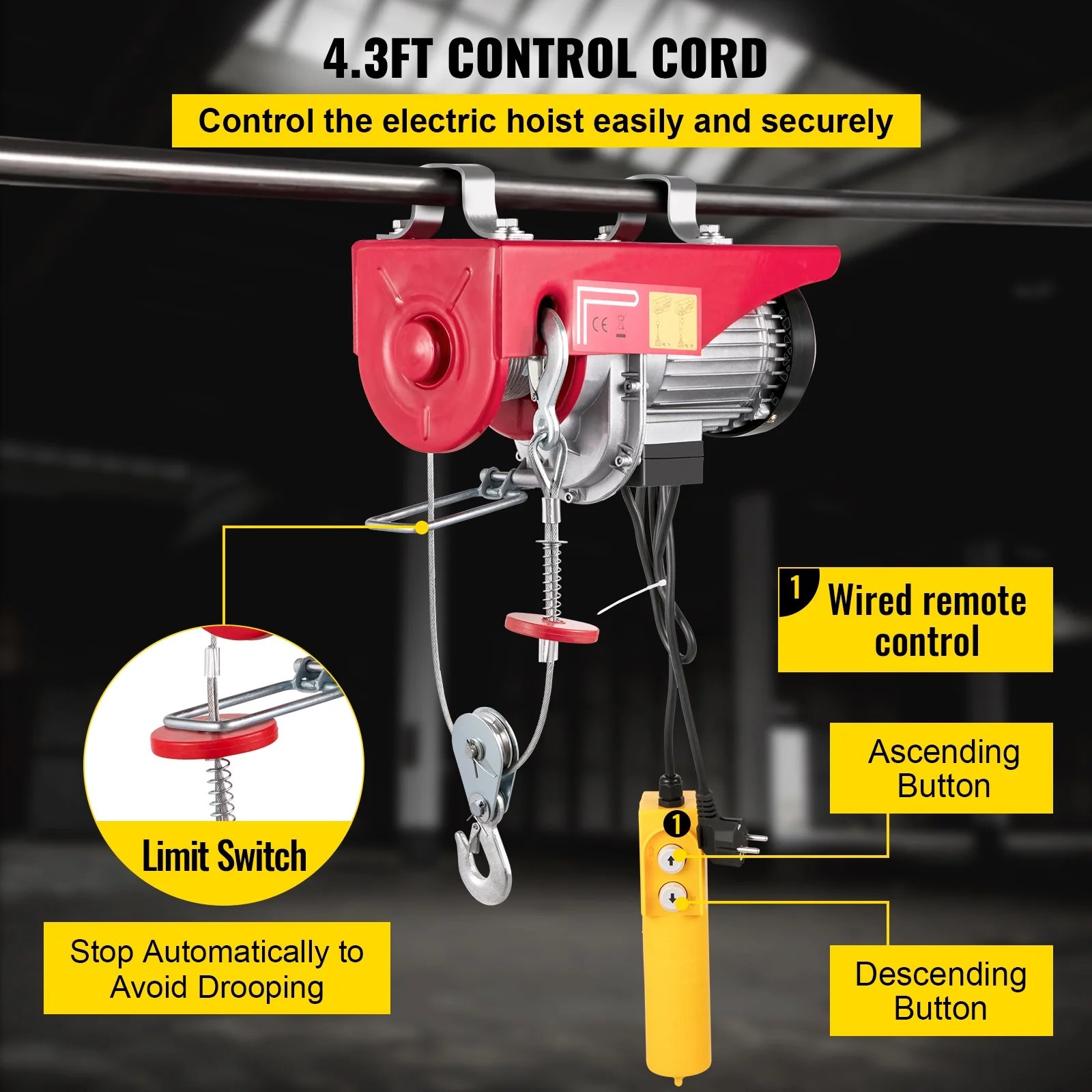 BENTISM Lift Electric Hoist 1100lbs, Electric Hoist 110v, Remote Control Electric Winch Overhead Crane Lift Electric Wire Hoist for Factories, Warehouses, Construction, Building, Goods Lifting - Curated Treasures Market