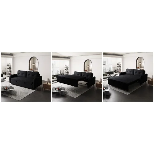 66.2" Sleep Sofa Bed Queen Size, Hydraulic System Pull Out Couch Bed, Sleeper Sofa  Loveseat with 2 Pillows, Modern Velvet Upholstered Couch for Living Room, Small Space, Apartment, Bedroom, Black - Curated Treasures Market