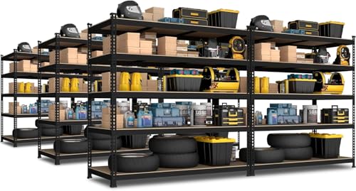 PrimeZone 2 Pack Storage Shelves 48" x 24" x 72" - 5 Tier Heavy Duty Adjustable Garage Storage Shelving, Metal Storage Utility Rack Shelf Unit for Warehouse Pantry Closet Kitchen, Black