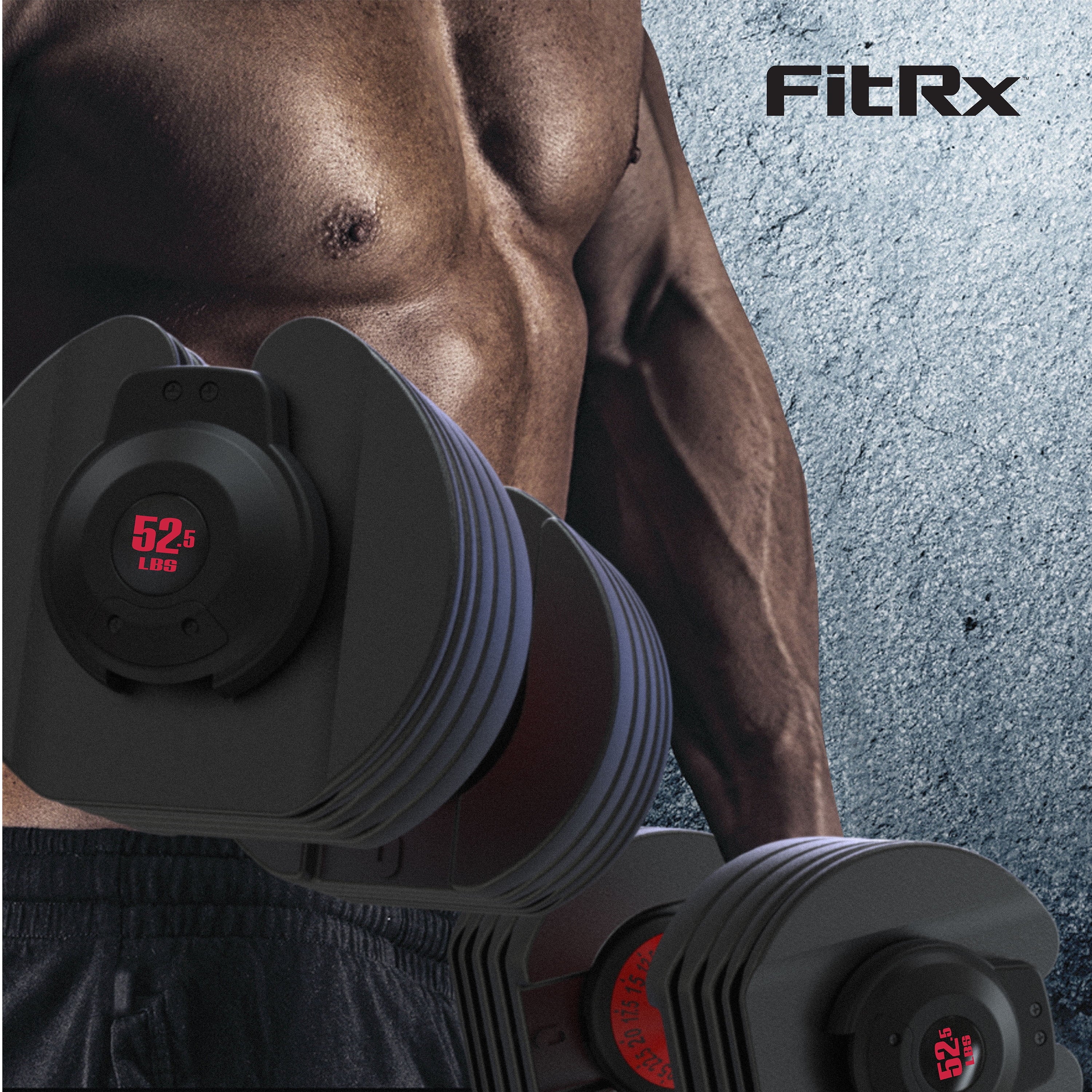 FitRx SmartBell, Quick-Select Adjustable Dumbbell, 5-52.5 lbs. Weight, Black, Single