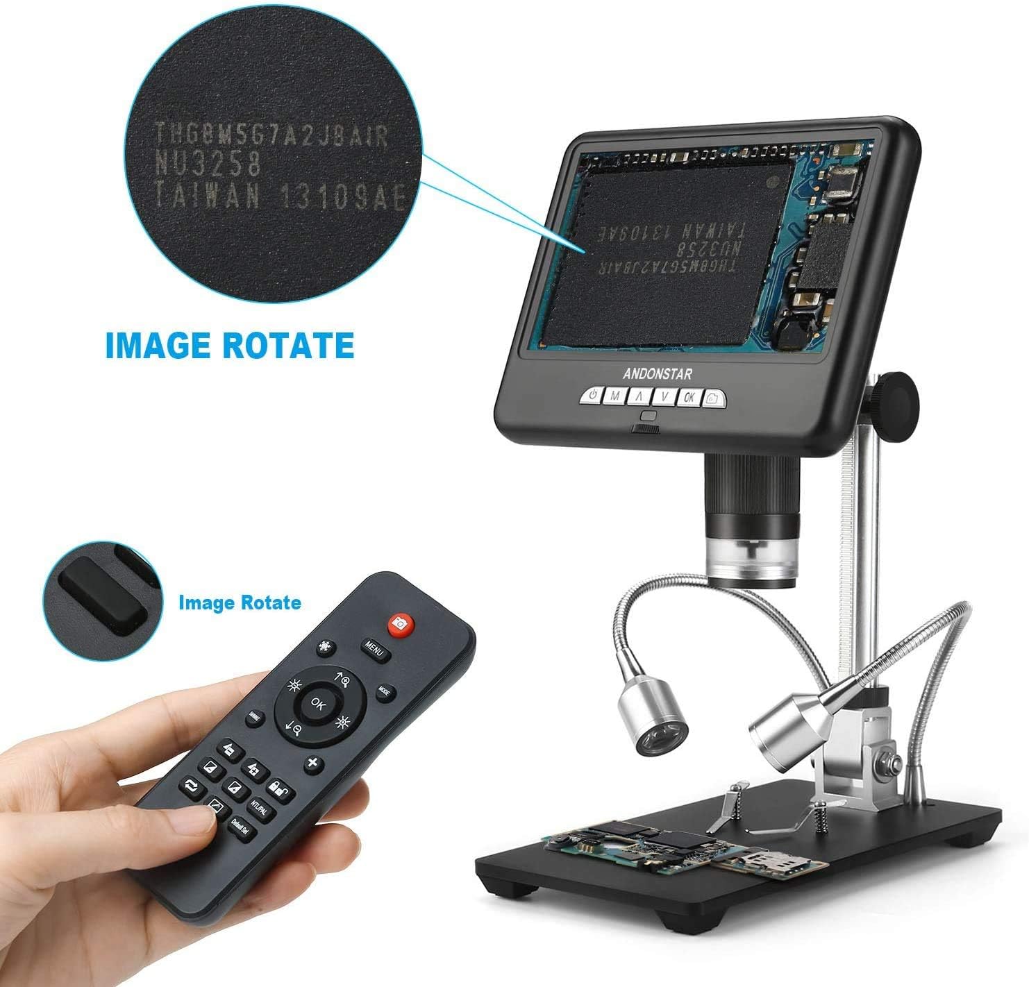 Andonstar AD207 Digital Microscope with 7-inch LCD Screen, PCB Soldering Tool and Phone Repair Instrument with 200X Magnification