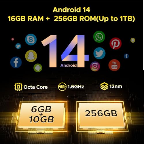 DOOGEE S Punk Rugged Smartphone Unlocked, 10800mAh Battery Rugged Phone, 16GB+256GB Cell Phone Android 14, 126dB Speaker, 6.58" FHD+90Hz,50MP+16MP,LED Light/Dual SIM/NFC/OTG/Face ID/Fingerprint, Dark