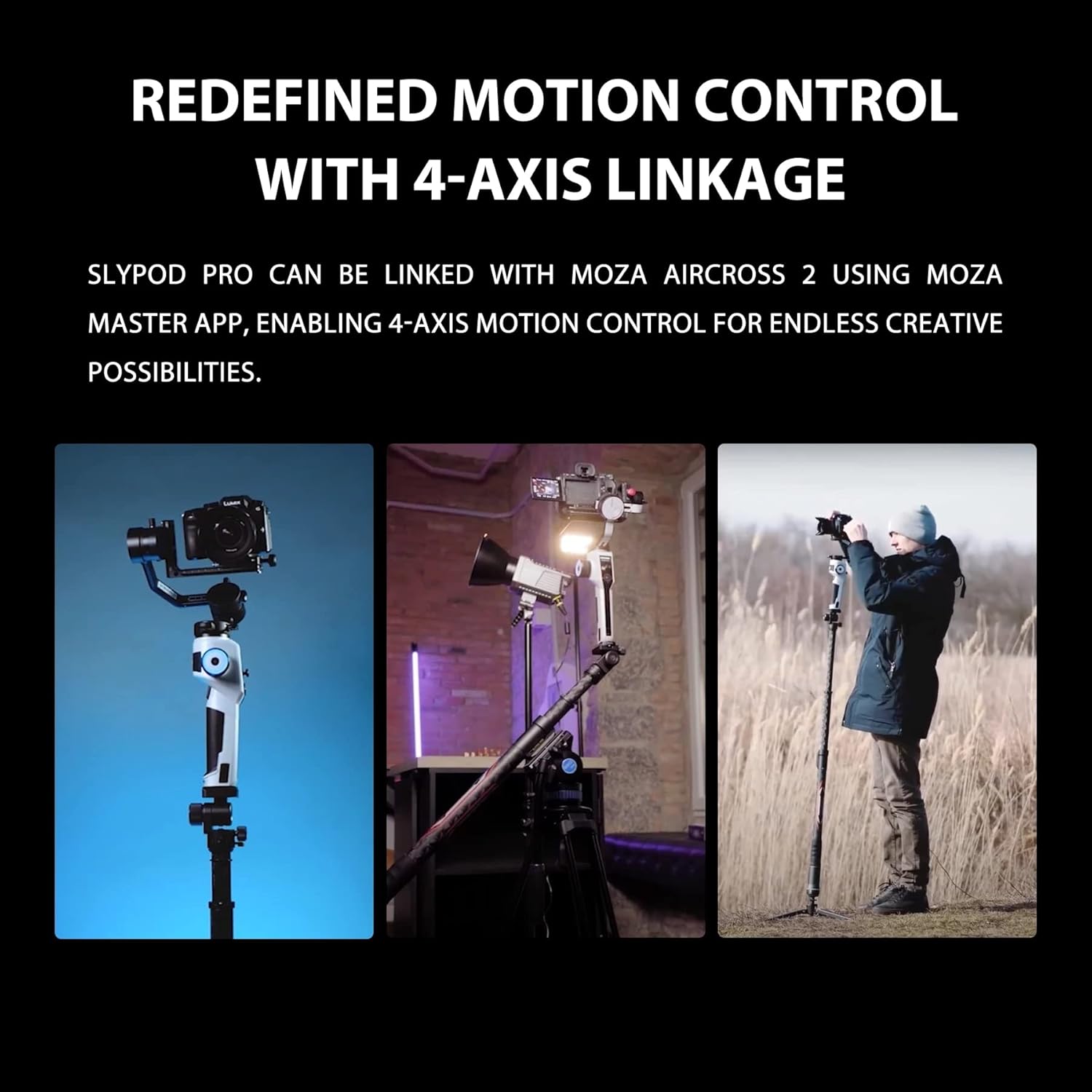 MOZA Slypod Pro Motorized Monopod Camera Slider Made of Carbon Fiber, Vertical Payload 13Lb,Extendable to 54.3 in with Pan and Tilt Head & Tripod for DSLR Camera,or Use with stabilizer