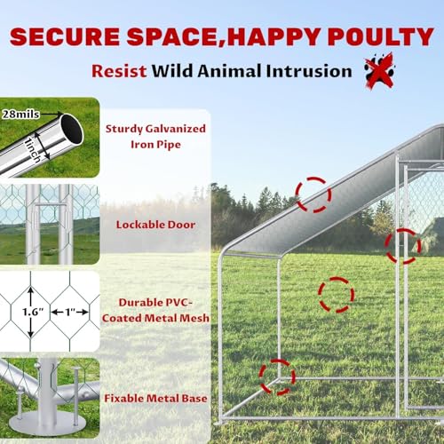 Large Chicken Coop for 20 Chickens Metal Chicken Run with Waterproof Cover for Walk-in Chicken Run for Yard Outdoor Poultry Cage