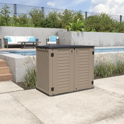 KINYING Horizontal Outdoor Storage Shed,47 Cu.ft Resin Outdoor Storage Cabinet Waterproof for Garden/Patio/Backyards