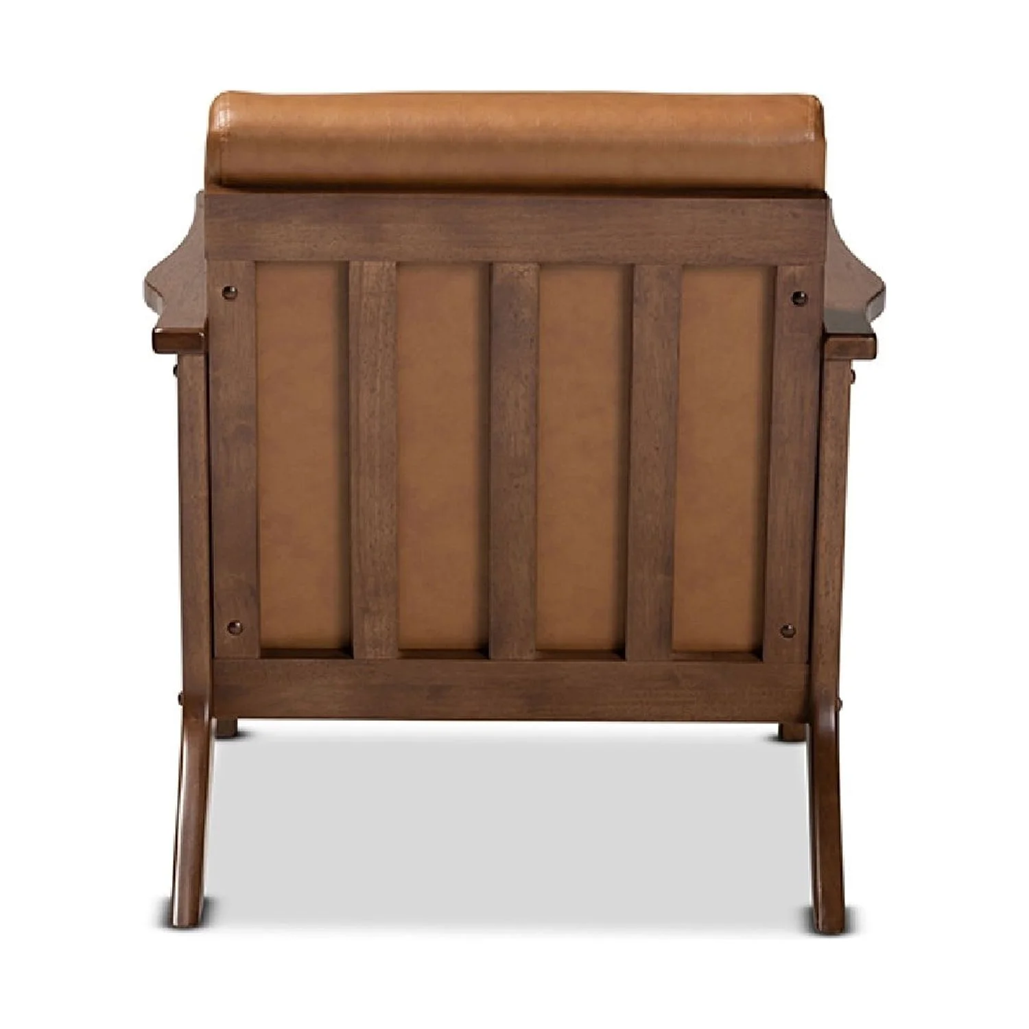 Baxton Studio Bianca Mid-Century Modern Walnut Brown Finished Wood and Tan Faux Leather Effect Lounge Chair