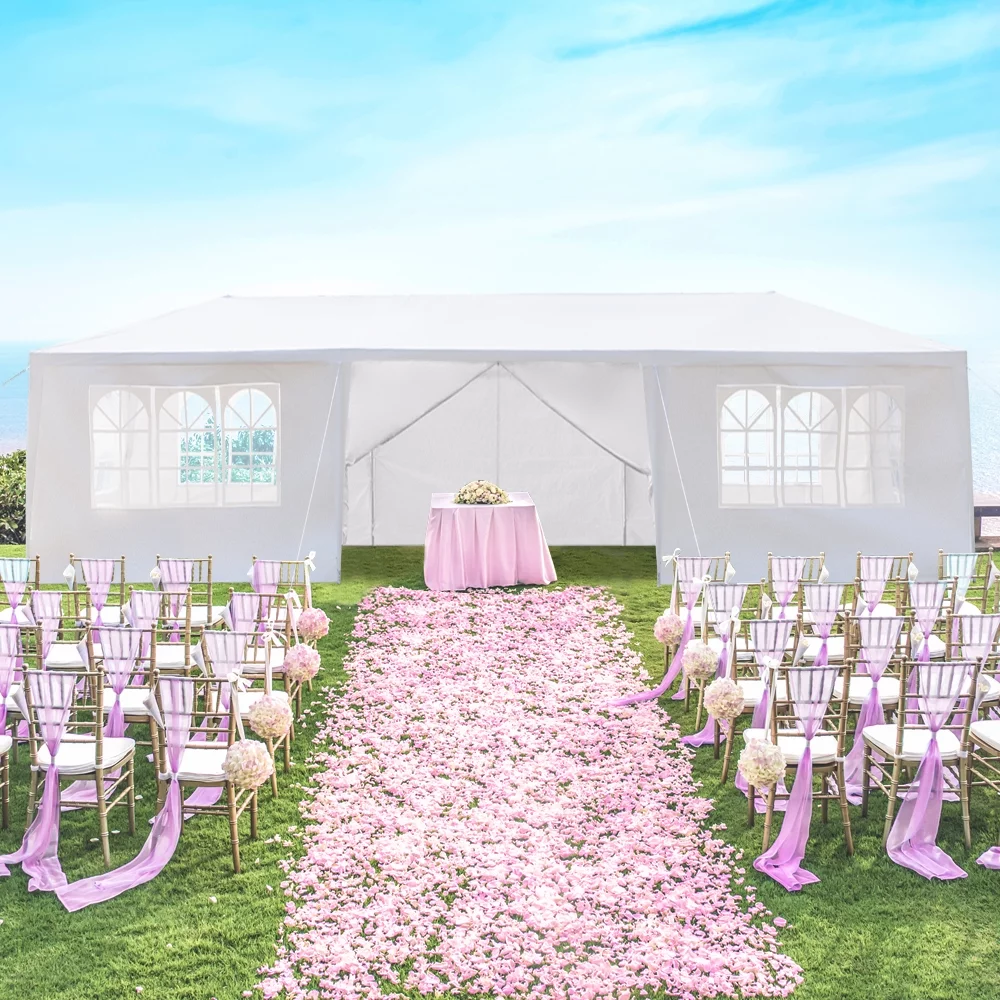10'x30' Outdoor Party Tent, Wedding Patio Gazebo, Canopy Tent with 8 Removable Sidewalls and 2 Doors, Cater Events Pavilion with Transparent Windows, Waterproof, Easy Set