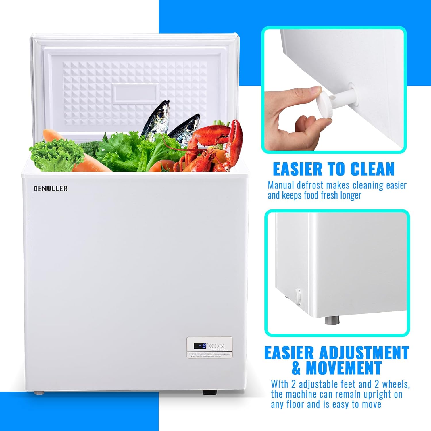 Chest Freezer 5.0 CU.FT Ultra-low Temperature Deep Freezers (Down to -12-50℉) with TWO Removable Baskets Freestanding White Small Mini Compact Fridge Freezer for Home/Kitchen/Office