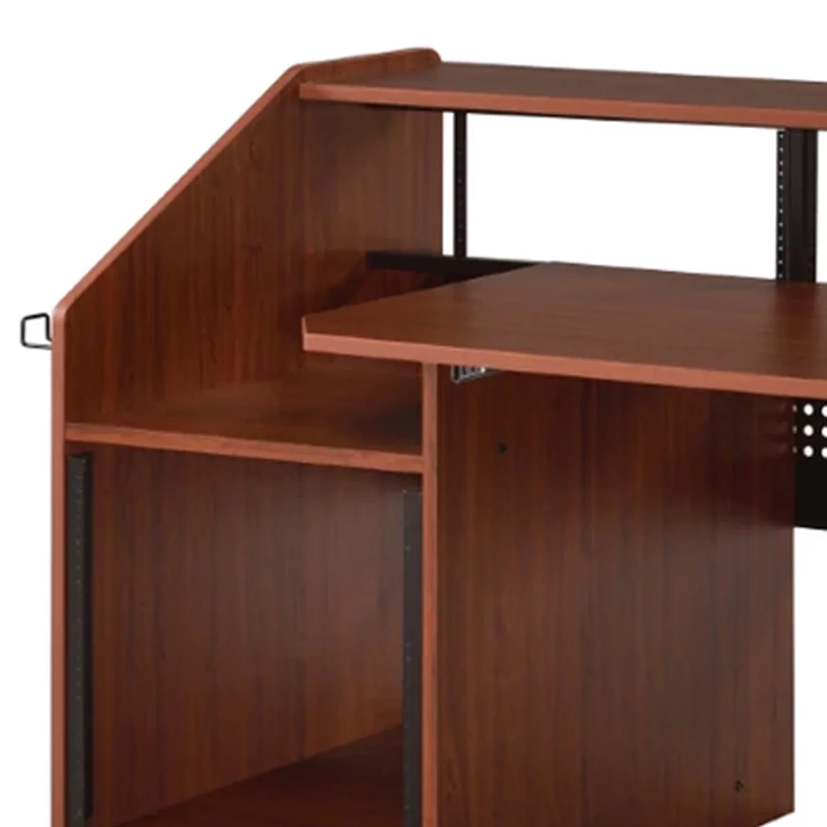 71 Inch Wood Music Desk Studio Workstation, 3 Shelves, Cherry Brown- Saltoro Sherpi