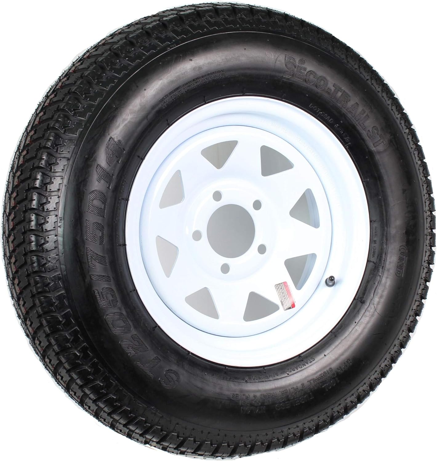 14" White Spoke Trailer Wheel with Bias ST205/75D14 Tire Mounted (5x4.5) bolt circle