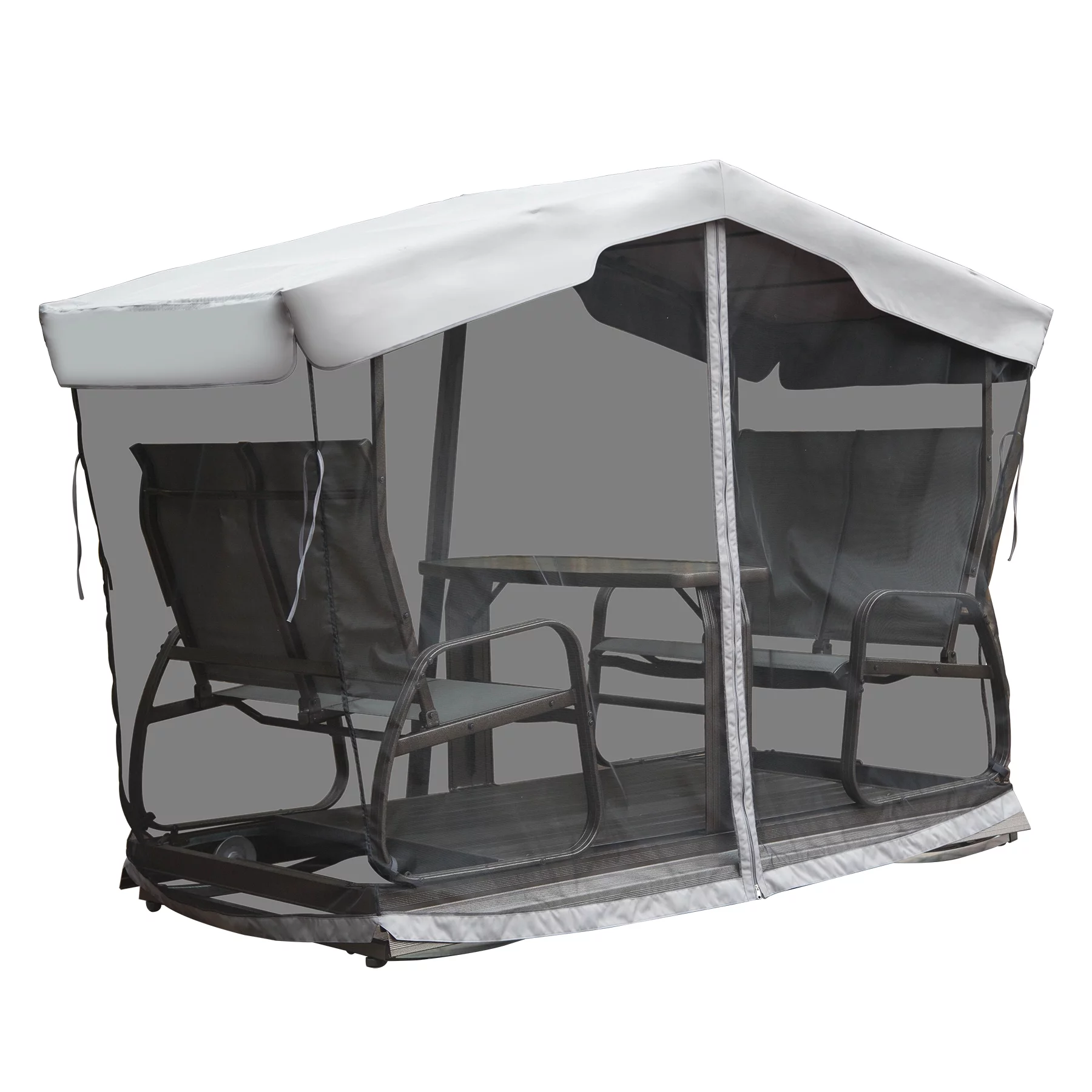 Domi 4-Seat Outdoor Glider Benches with Canopy, Retro Metal Glider Chair with Aluminum Frame, Patio Swing Chair for Outside,Garden,Lawn