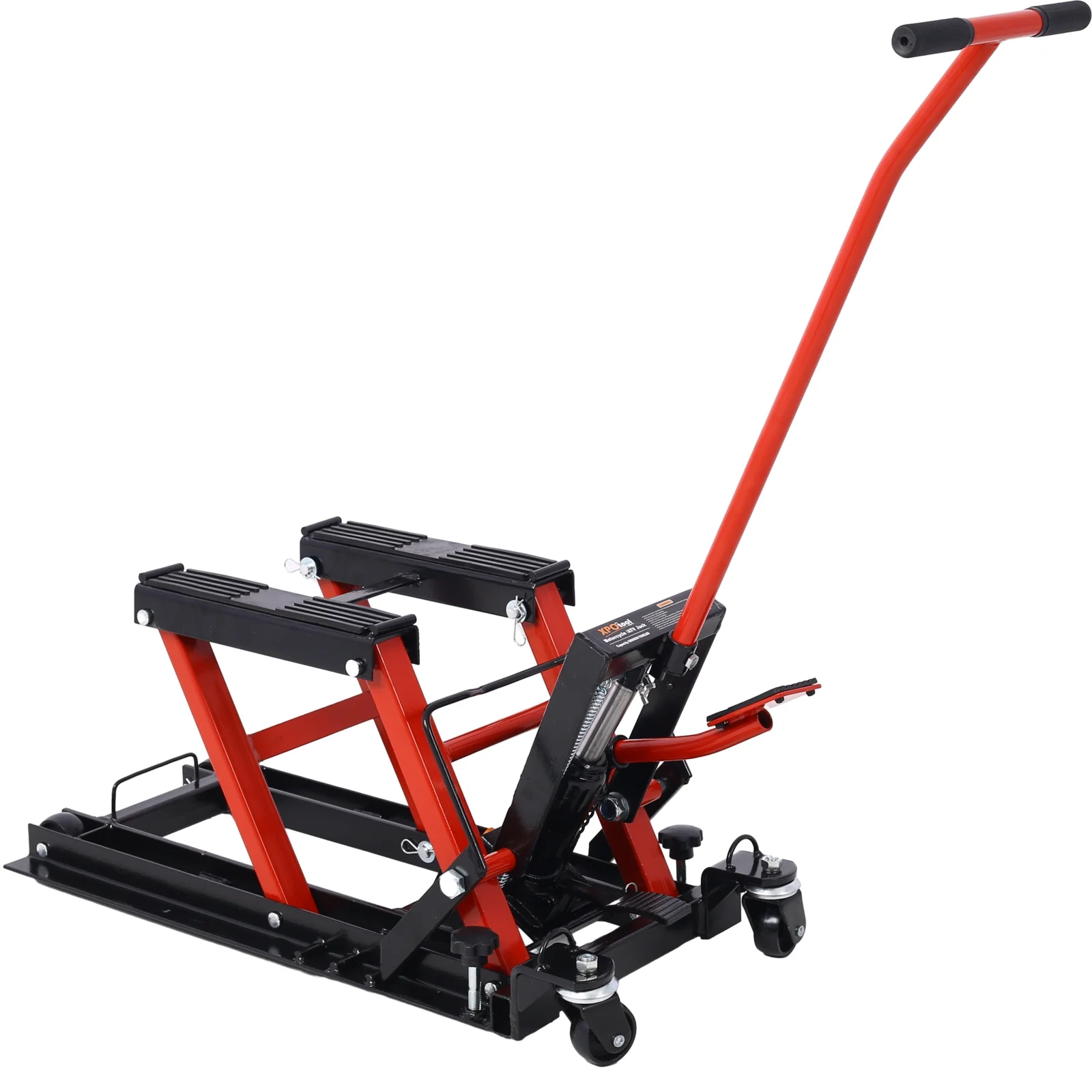 Hydraulic Motorcycle Lift Jack, 1500 LBS Capacity ATV Scissor Lift Jack, Portable Motorcycle Lift Table with 4 Wheels, Hydraulic Foot-Operated Hoist Stand for Motorcycle ATV UTV with tie down - Curated Treasures Market