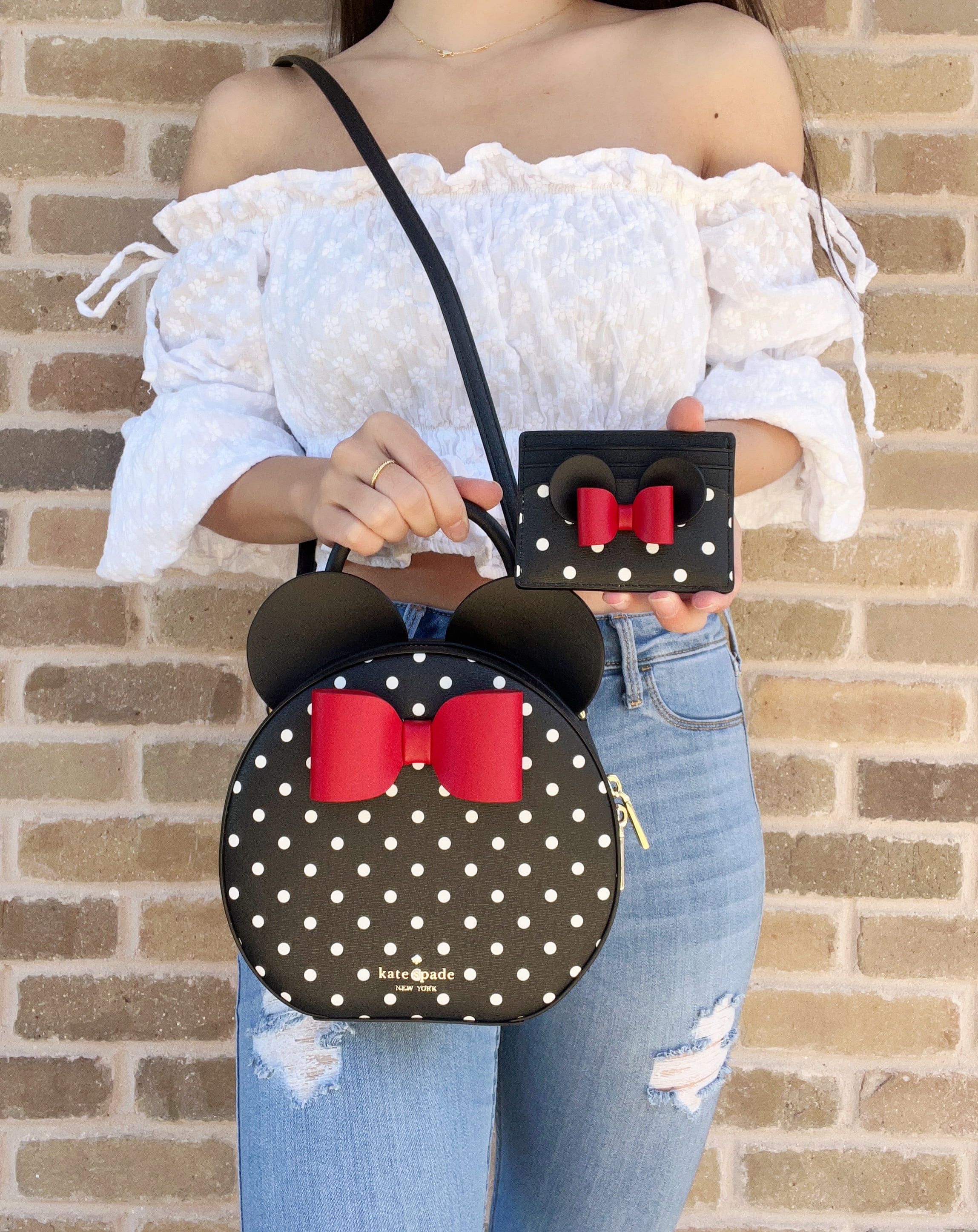 Disney x Kate Spade Minnie Mouse Round Crossbody Bag Black Multi + Card Holder - Curated Treasures Market
