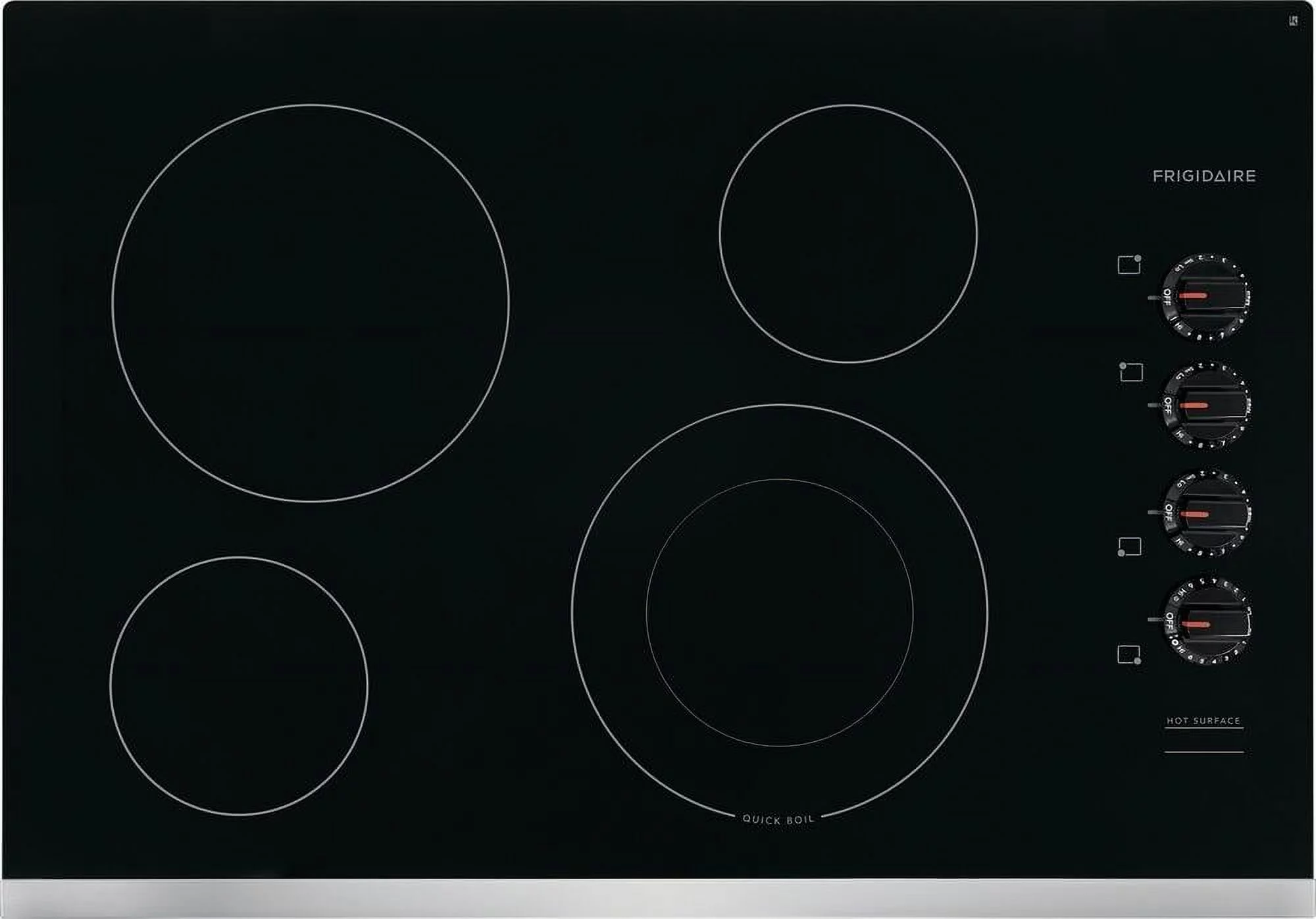 Frigidaire FFEC3025US Electric Cooktop, 30", Stainless Steel, 4 Element Burners, Ceramic Glass Surface, 3000W Quick Boil Element, Expandable Element, Hot Surface Indicator