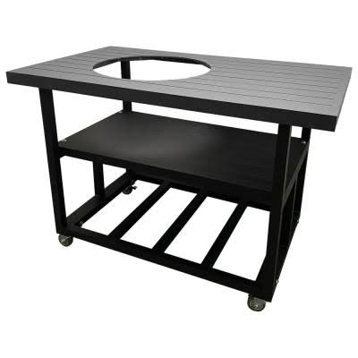 Heatmaster 52 in. Aluminum Grill Cart Table for Kamado Joe Classic I in Charcoal Grey with Locking Wheels, Lifetime Warranty