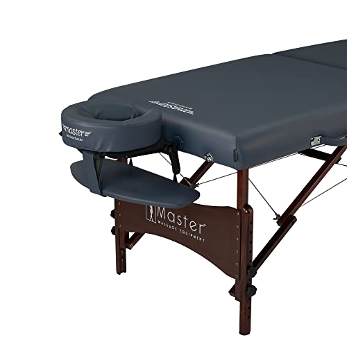 Master Massage Newport Portable Massage Table Package with Denser 2.5" Cushion, Walnut Stained Hardwood, Steel Support Cables, Pillows & Accessories, Black, 30"
