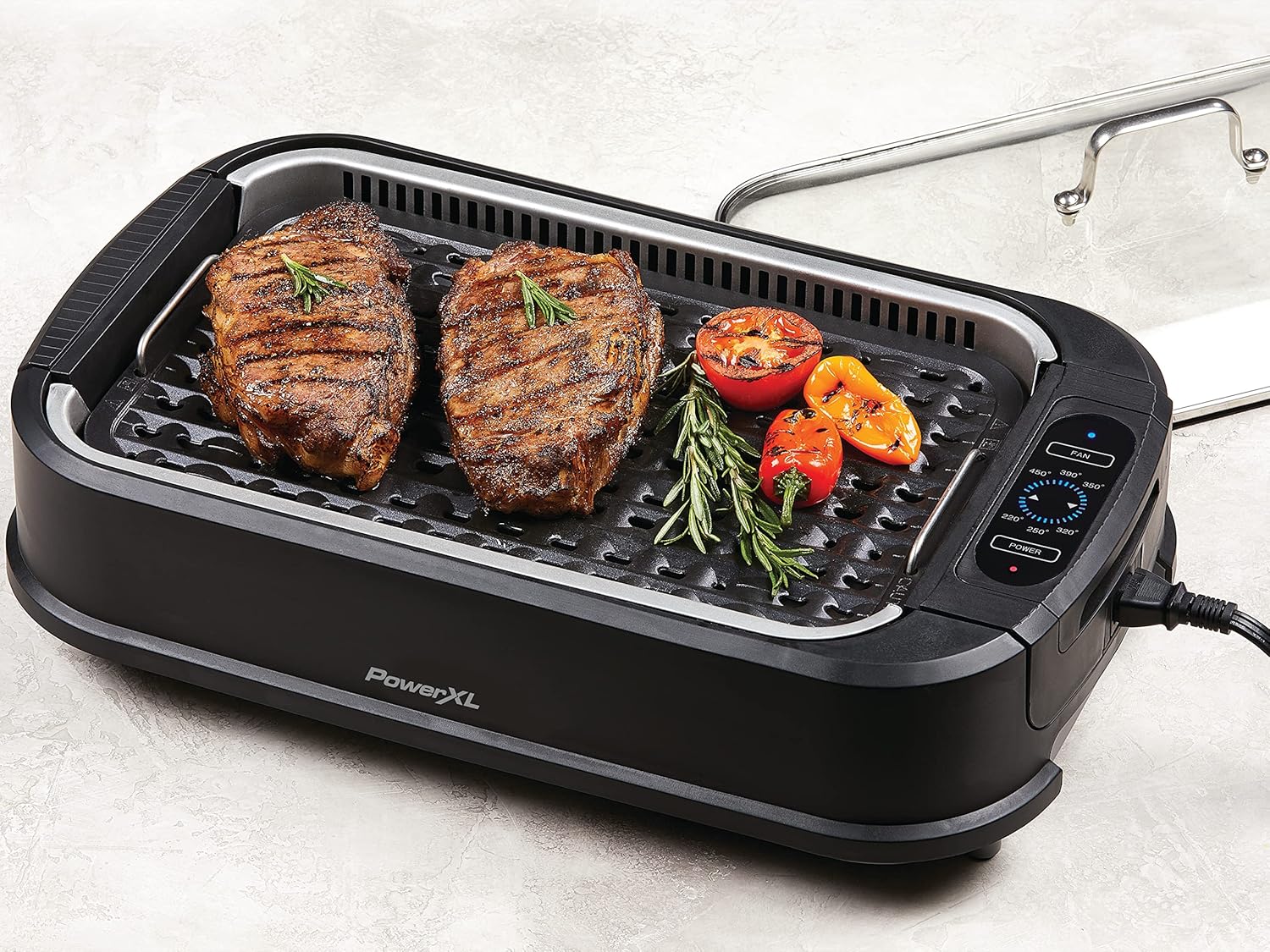 Power XL Smokeless Electric Indoor Removable Grill and Griddle Plates, Nonstick Cooking Surfaces, Glass Lid, 1500 Watt, 21X 15.4X 8.1, black