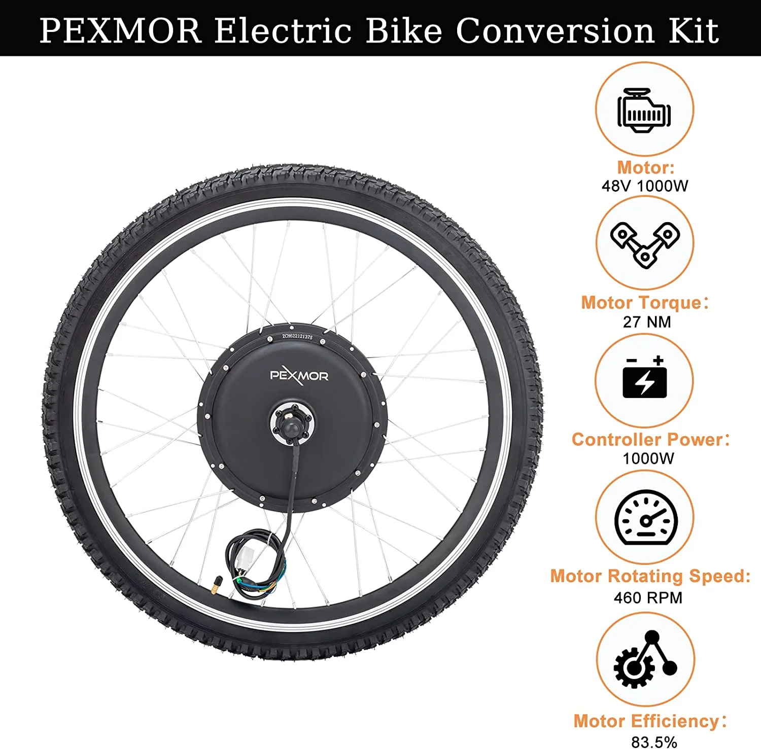 PEXMOR Electric Bike Conversion Kit, 48V 1000W 26" Front/Rear Wheel w/Tire Ebike Conversion Kit, Electric Bicycle Hub Motor Kit with LCD Display/Controller/PAS/Brake Lever/Torque Arm