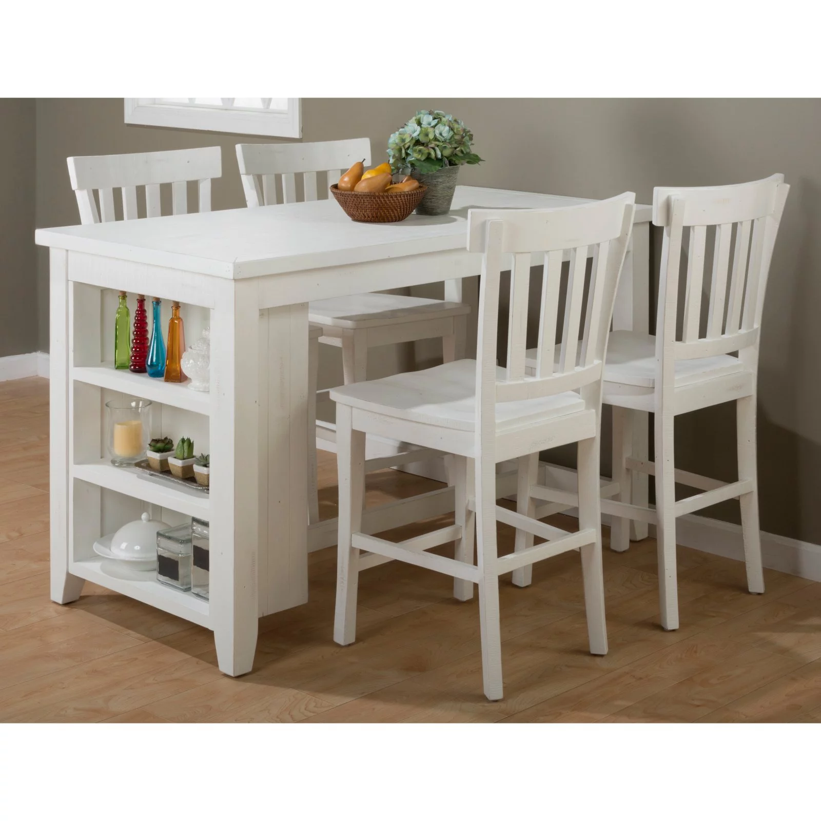 Jofran Madaket Rustic Solid Reclaimed Pine 60" Counter Height Table with 3 Shelf Storage