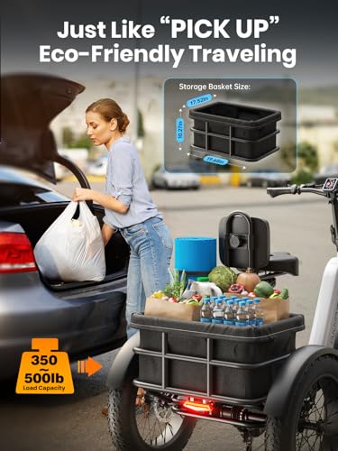 Electric Trike for Adult with 750W Motor, 48V 18AH Cells Battery, Pickup Class 500 LB Load Electric Tricycle with 20" Fat Tire and Large Basket, 60 Miles Range, for City and Mountain Road