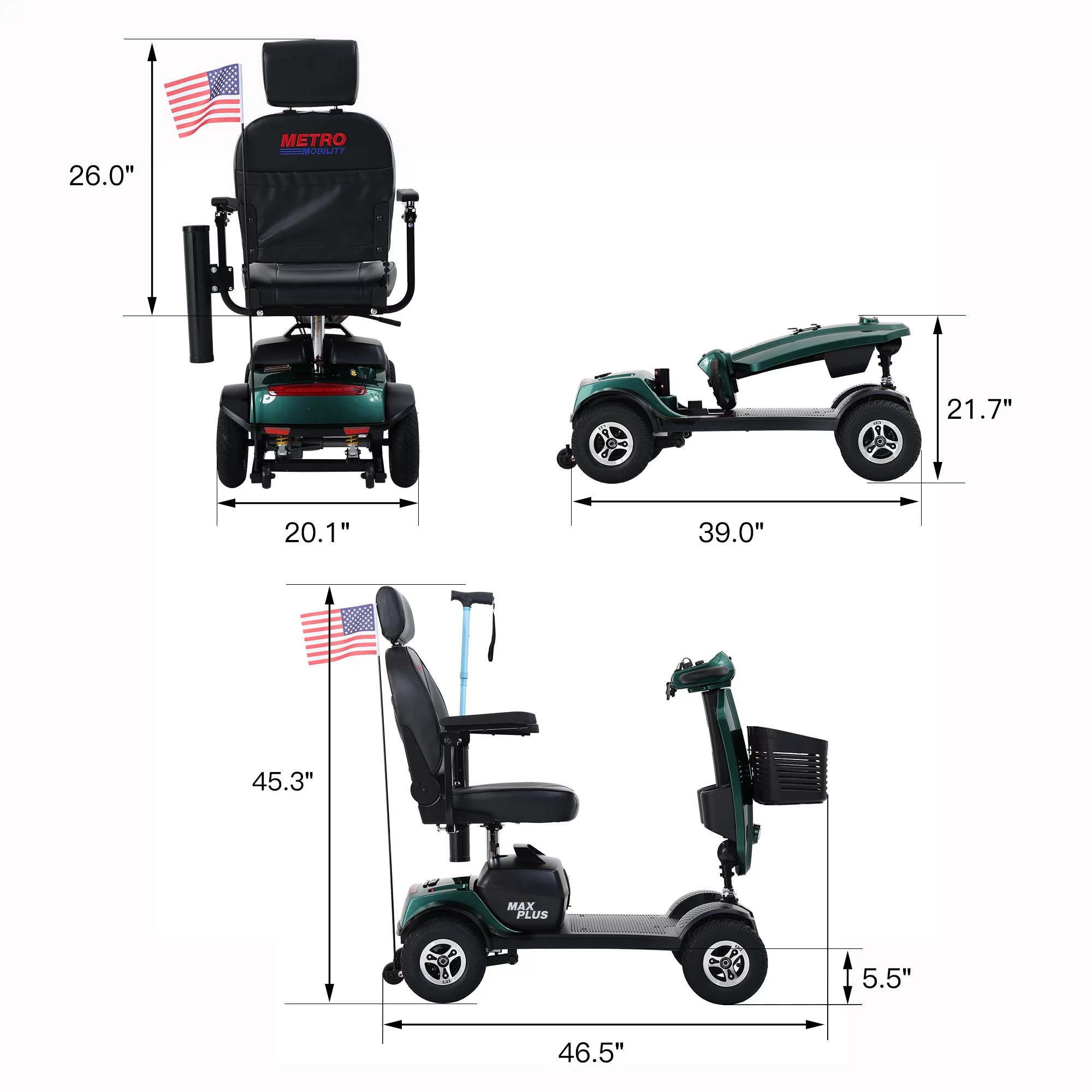 Metro Mobility Senior Scooter Folding Scooter 4 Wheel Scooter with USB Port Purple