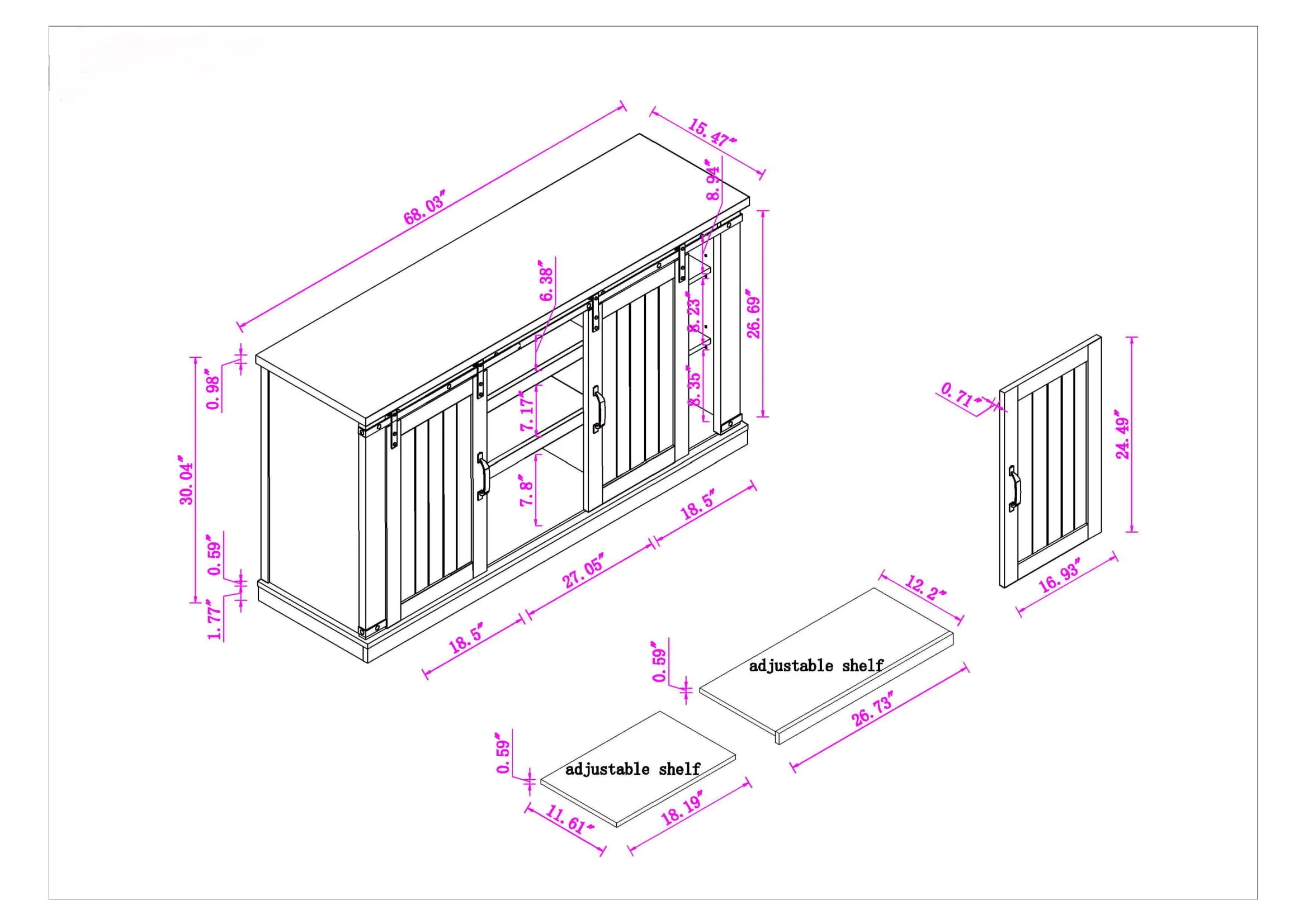 FESTIVO Farmhouse TV Stand for 75" TV, Entertainment Center, Sliding Barn Door TV Stand, 68 inch TV Console Table, Home Living Room Media Console with Adjustable Shelf - Navy Blue
