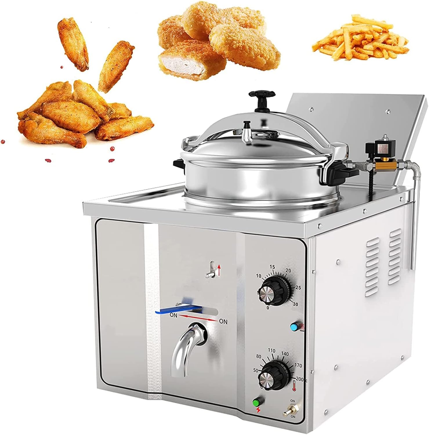 16L Electric Countertop Pressure Fryer 304 Stainless Commercial Electric Countertop Pressure Fryer Chicken Fish Pressure Fryer Machine With Large Oil Tank For Restaurant Snack Shops 2400W, 20240301