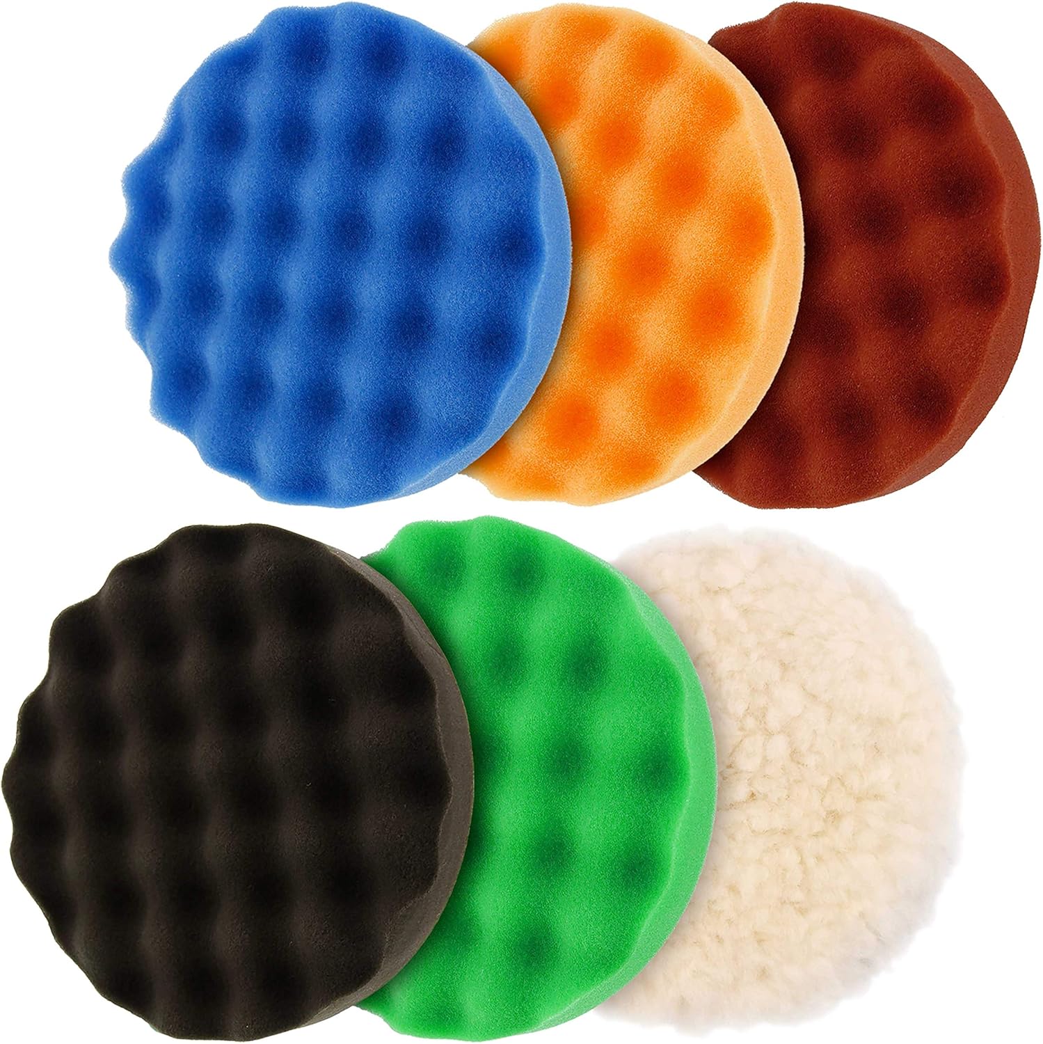 TCP Global Model EP-502-6" Variable Speed Random Orbit Dual-Action Polisher with a 6 Pad (Waffle Foam & Wool) Professional Buffing and Polishing Kit - Buff, Polish & Detail Car Auto Paint