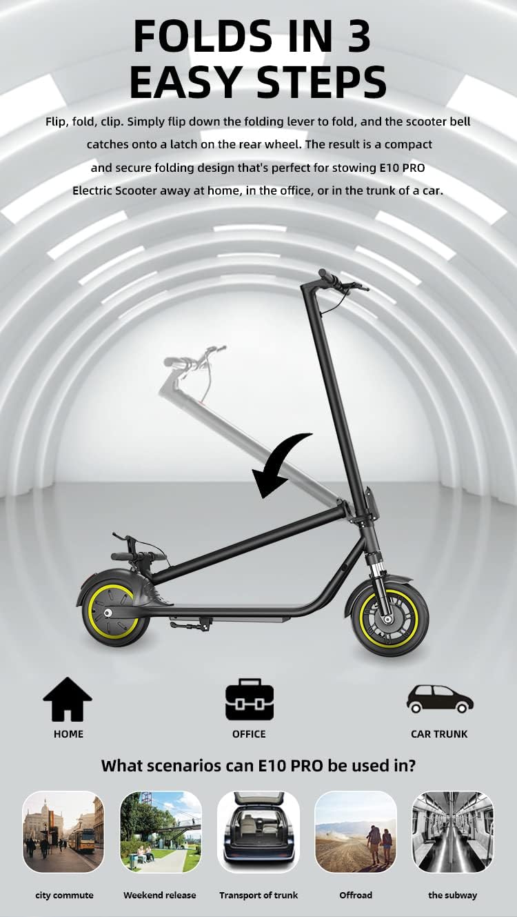 Freego E10 Pro Electric Scooter Adults - 500w Motor - 25MPH MaxSpeed - 25 Miles Long Range - 10" Tires - Portable Electric Kick Scooter Folding Commuter Scooter Electric for Adults